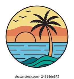 black silhouette sunset logo on white background