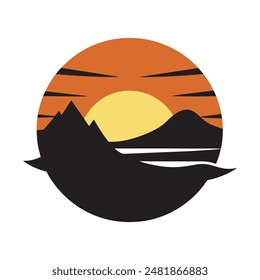 black silhouette sunset logo on white background