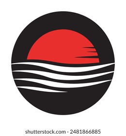 black silhouette sunset logo on white background