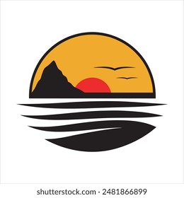black silhouette sunset logo on white background