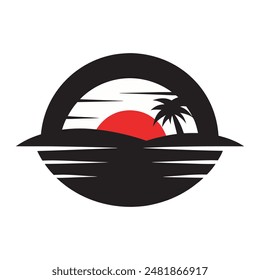 black silhouette sunset logo on white background