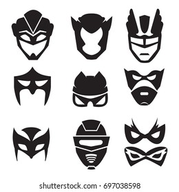 Black silhouette of superheroes masks. Vector monochrome illustrations set isolated