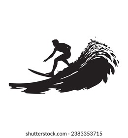 black silhouette of a Surfer riding a wave