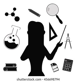 black silhouette surrounded by inputs professor  on white background