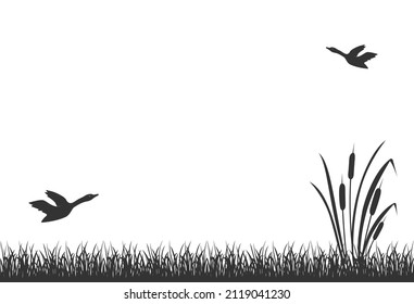 Black Silhouette Swamp Grass Reeds Flying Stock Vector (Royalty Free ...