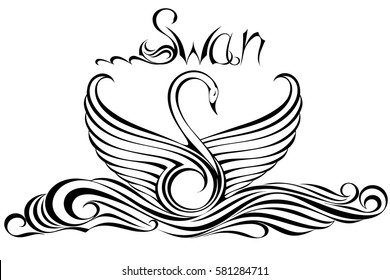 Black silhouette of swan on white background