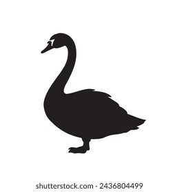 black silhouette of a Swan with thick outline side view isolated