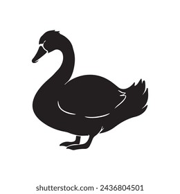 black silhouette of a Swan with thick outline side view isolated