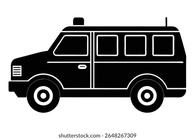 Silhueta preta de um SWAT van vista lateral vetor ilustração branco fundo simples design gráfico