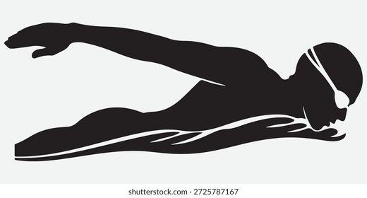 Silueta negra de un nadador que realiza una natación de estilo libre