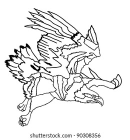 Black silhouette swooping Tattoo eagle. Vector