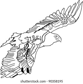 Black silhouette swooping Tattoo eagle. Vector