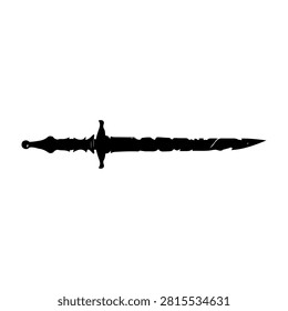 A black silhouette of a sword showcasing a detailed blade and ornate hilt, emphasizing craftsmanship and historical weapon design.