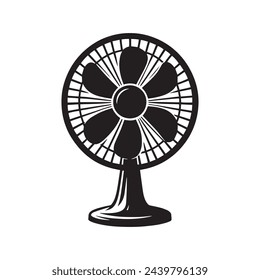 a black silhouette of a table fan on a white background