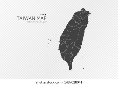 Black silhouette of Taiwan map on transparent background. EPS10 vector file organized in layers for easy editing.