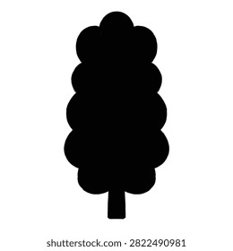 Black silhouette of a tall tree with rounded canopy isolated on white.
