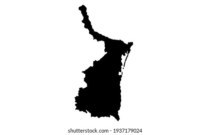 black silhouette of Tamaulipas state map in Mexico on white background