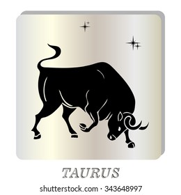 Black silhouette of   taurus are on  pearl background. Vector illustration