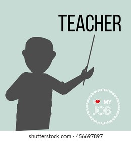 black silhouette of a teacher with his pointer and text label in blue backdrop