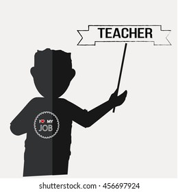 black silhouette of a teacher with his pointer and text label in white backdrop