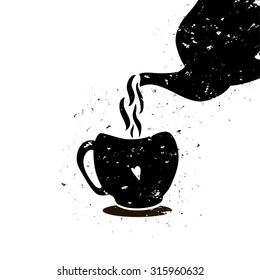 Black silhouette of teapot and cup. Vector illustration.