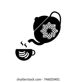 Black silhouette of teapot and cup. Vector illustration.