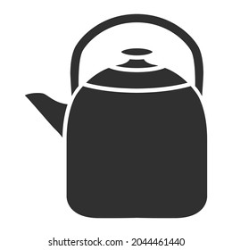 Black silhouette teapot .Kettle with a handle.Vector flat illustration.Isolated on white background.