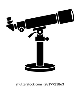 Black silhouette of a telescope on a stand for astronomy and stargazing at night