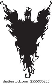 Black silhouette of a terrifying flying demon with large wings spreading fear, creating a spooky and eerie atmosphere perfect for halloween or horror themed projects