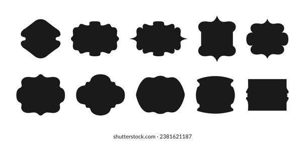 Conjunto de etiquetas y marcos de árabe negro vintage. Forma retro en blanco de insignia, etiqueta de venta de descuento, insignia, etiqueta de precio. Colección de diferentes iconos vectoriales.