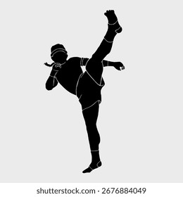 Black silhouette of a Thai boxer, vector illustration, white background