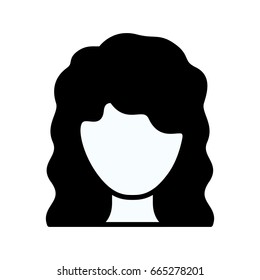black silhouette thick contour of faceless woman with wavy medium hairstyle vector illustration