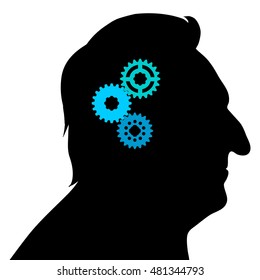 black silhouette thinking person on white background