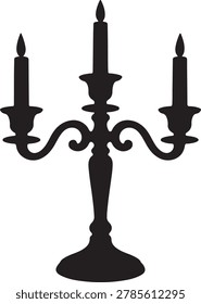 Black silhouette of a three armed candelabra with lit candles