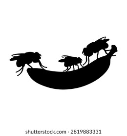 Black silhouette of three bees on a leaf, showcasing pollination and insect activity in a natural environment.