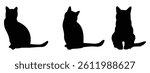 Black Silhouette Three Cats White Background Vector Illustration