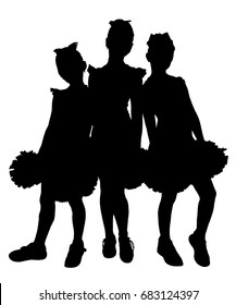 Black silhouette of three girls of cheerleaders. Sports, cheerleading, split, team.