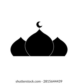 Black silhouette of three Islamic mosque domes with a large central dome topped by crescent moon, isolated on white background.