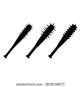 A black silhouette of three spiked baseball bats on a white background.