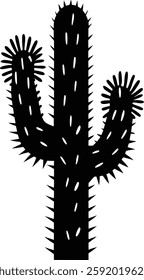 Black Silhouette of Three-Armed Cactus with Small White Spines - Classic Desert Plant Representation