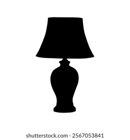 Black silhouette of a timeless table lamp with a classic design. Perfect for interior design projects, minimalist decor, graphic design resources, and home lighting illustrations.