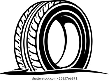 black silhouette of a tire or car wheel without background