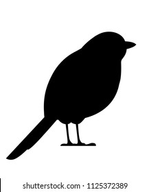 Black silhouette. Titmouse bird. Flat cartoon character design. Black bird icon. Vector illustration isolated on white background.
