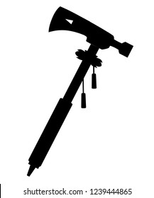 Black silhouette. Tomahawk axe. Light ax used as a tool or weapon by American Indians. Weapon with traditional native design. Flat vector illustration isolated on white background.