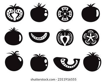 Black silhouette of tomato fruits. Black silhouette. Tomato silhouette