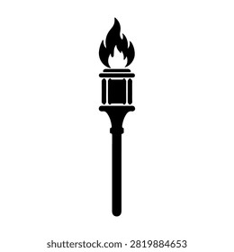A black silhouette of a torch with a flame, symbolizing light, guidance, and hope, isolated on a plain background.