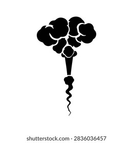 A black silhouette of a tornado cloud with smoke emanating from the bottom, symbolizing storm and weather phenomena in a minimalistic style.