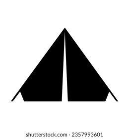 Black silhouette of tourist camping tent isolated on white. Campsite cartoon illustration. Travel and recreation concept. Simple black and white vector