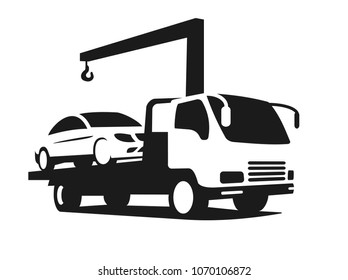 Black Silhouette Tow Truck Broken Car Stock Vector (Royalty Free ...