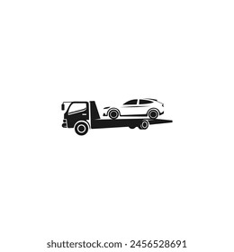 Black silhouette of tow truck with broken car. Suitable for your design need, logo, illustration, animation, etc.